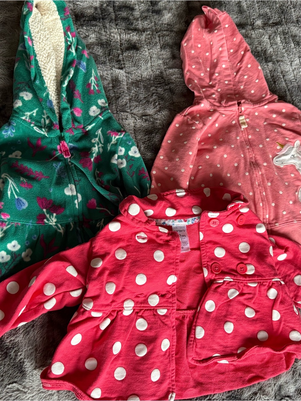 Carter’s 12M Baby Girl Jacket Hoodie Bundle Floral Unicorn 3 Piece